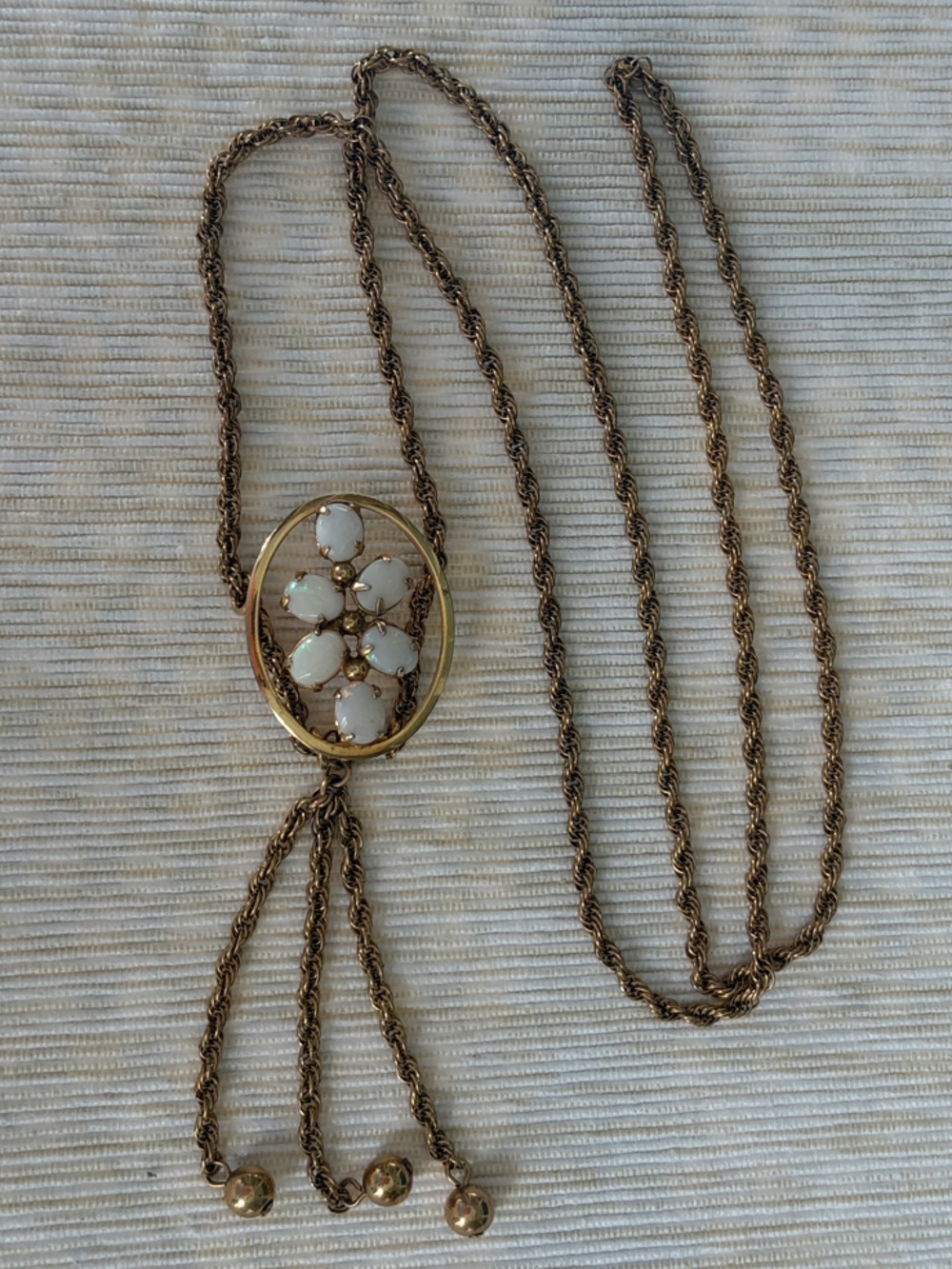 Vintage Opal Necklace - 12k Gold Filled Slide Lariat 27”